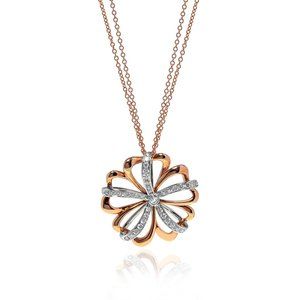 Luca Carati Diamond Flower Pendant Long Necklace 18K Rose & White Gold 0.87Cttw